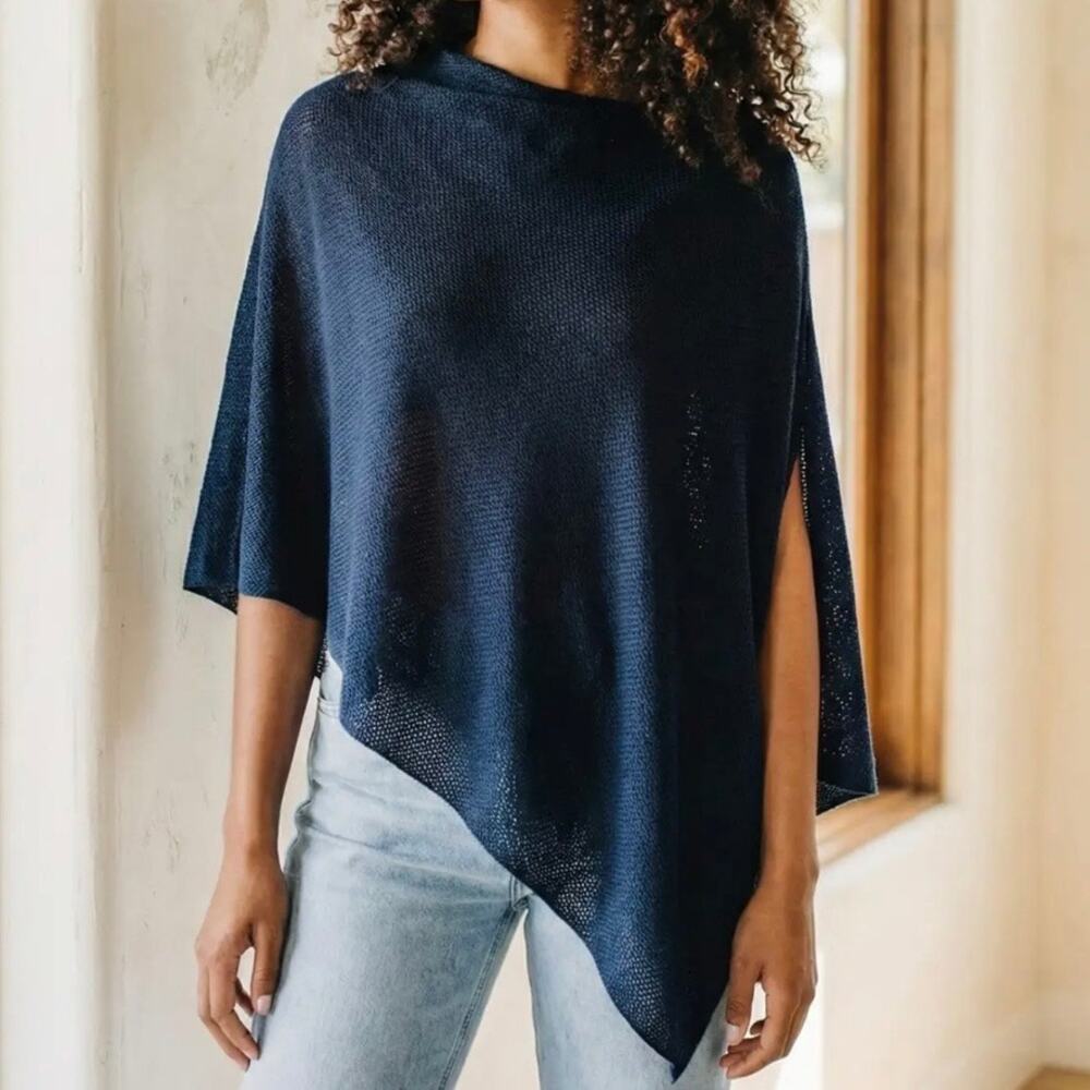 COCOON BY AMMA | Navy Blue Poncho Nursing Cover Sweater Cover Breathable | OSFM